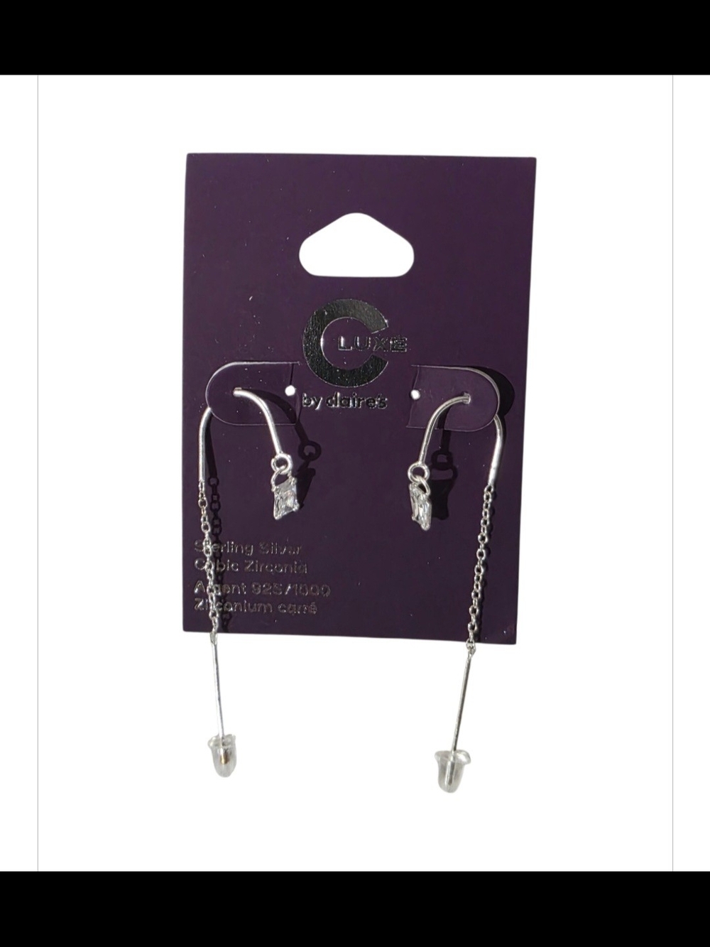 Claire’s Luxe Sterling Silver Cubic Zirconia Threader Earrings NWT